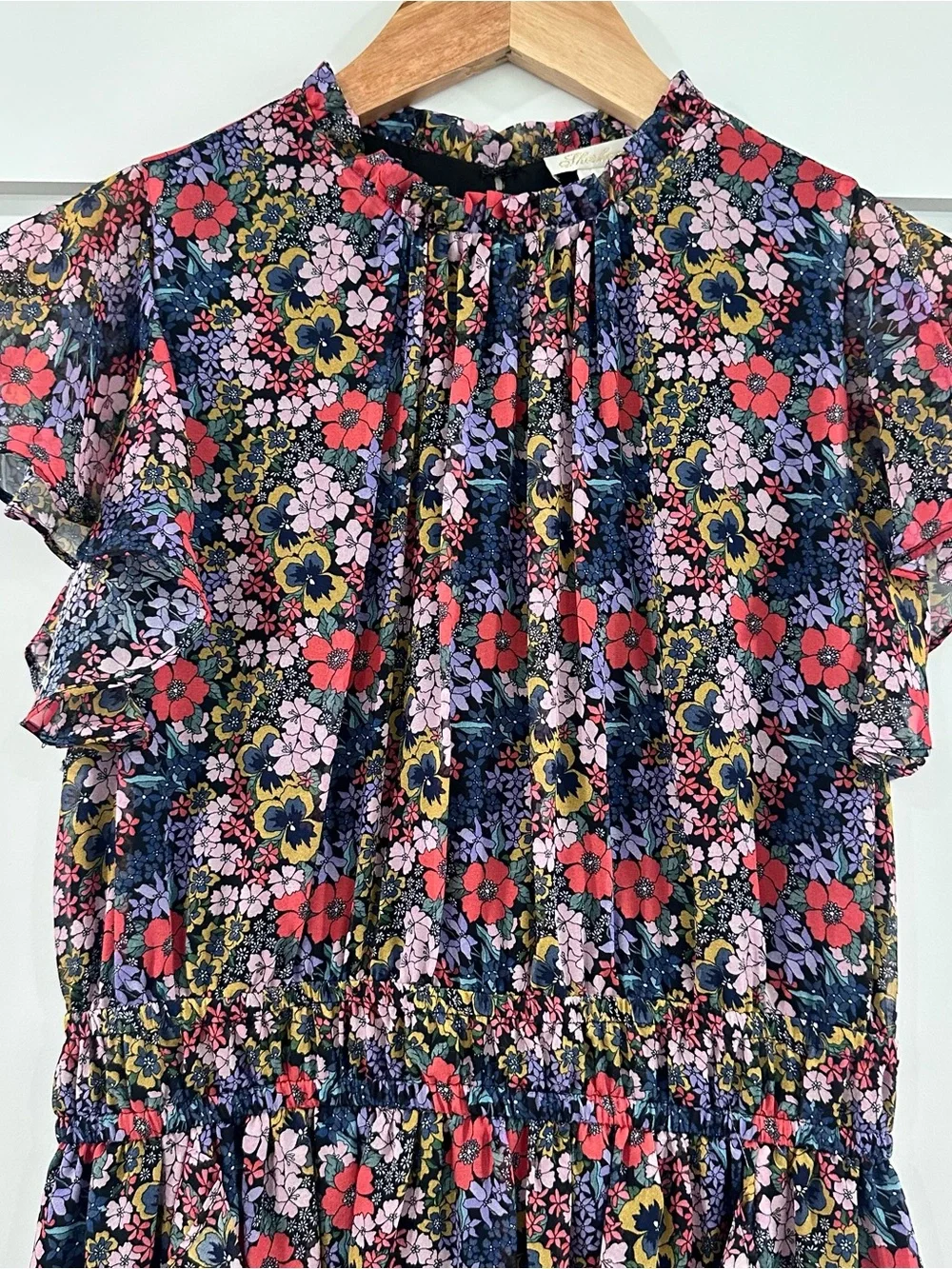 Shoshanna Amora silk floral ruffle lightweight dress multicolor red purple sz 2